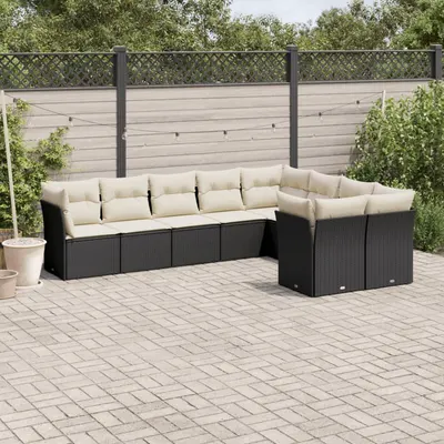Gossi set mobilier de gradina cu perne, 9 piese, negru, poliratan