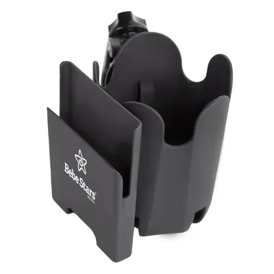 Suport pentru carucior, Bebe Stars, Universal, Pentru biberon/pahar si carcasa smartphone, Rotire 360 grade, Din materiale ecologice, Black