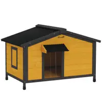 PawHut Caseta pentru Câini Exterior cu Acoperiș Asfaltic Rabatabil Ferestre și Bază Detașabilă 97x72x65 cm Lemn Natural | Aosom Romania