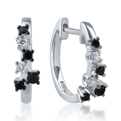Cercei din aur alb-negru cu diamante negre de 0.16ct si diamante transparente de 0.06ct