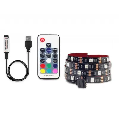 Banda LED Multicolor USB 5050 RGB Flexibila Decorat Exterior Interior 1M Waterproof cu Telecomanda