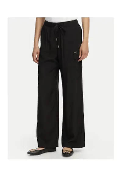 Pantaloni dama - relaxed fit - negru - poliester si viscoza