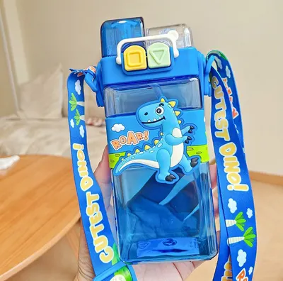 Termos Pentru Copii, Model 2 in 1, cu Bareta si Maner, Dinozaur Albastru, 500 ml, MIX15015