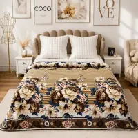 Patura pufoasa cocolino 200x230cm, 240g/mp, Bej, Maro, Flori