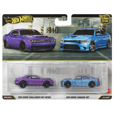 Set 2 masini metalice, Hot Wheels, Car Culture, 2018 Dodge Challenger SRT Demon & 2015 Dodge Charger SRT, JHW47