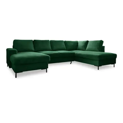 Colțar verde închis extensibil cu tapițerie din catifea reiată (cu colț pe partea dreaptă) Lofty Lilly – Miuform