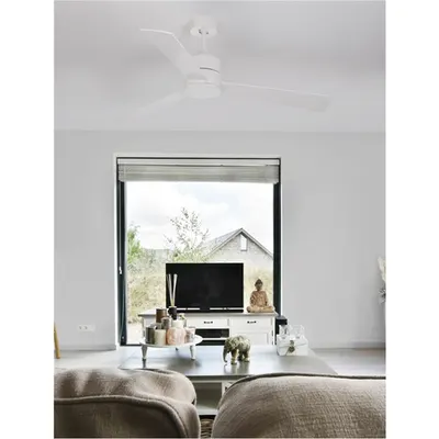 Lustra cu ventilator AXEL Alb Aluminiu & Alb & Oak PlyLemn Motor DC 38W 220 - 240 Volt IP20