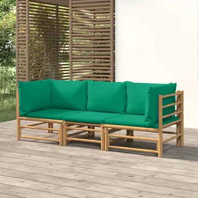 Gossi set mobilier de gradina cu perne verzi, 3 piese, bambus