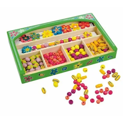Margele din lemn in cutie Woody - Flori