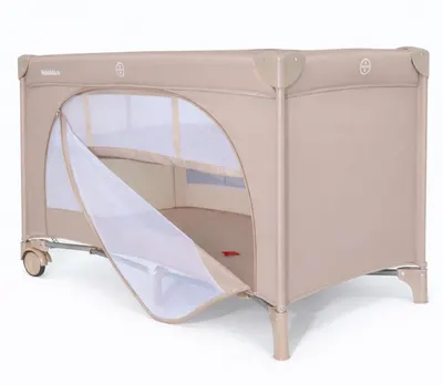 Patut pliabil pentru copii Nichiduta Beige, cu doua nivele, multifunctional 2 in 1, cadru din otel, material poliester 210D, roti cu franare, dimensiune 125 x 65 x 77 cm, geanta de transport inclusa