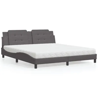 vidaXL Pat cu saltea, Zadar, gri, 180x200 cm, piele ecologică