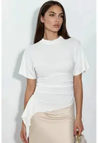 Bluza dama supradimensionata - casual - alb - tricotat cu drapaj