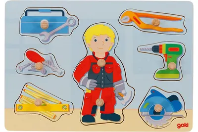 Puzzle din lemn cu maner Goki - Maestru