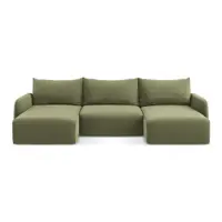 Colțar verde extensibil/cu spațiu de depozitare cu tapițerie din catifea (în formă de "U") Kalena – Makamii