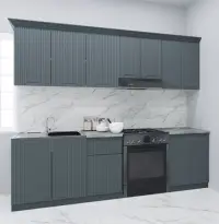 Set bucatarie SPACE 240 cm, 7 corpuri, blat termorezistent, fronturi MDF, antracit