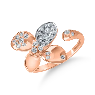 Inel floral deschis din aur roz cu diamante de 0.39ct