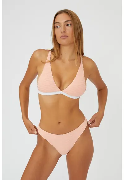 Sutien de baie texturat cu cupe triunghiulare - Roz somon