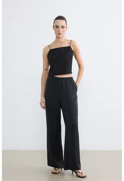 Pantaloni relaxed-fit cu banda elastica in talie - Gri carbune