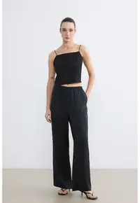 Pantaloni relaxed-fit cu banda elastica in talie - Gri carbune