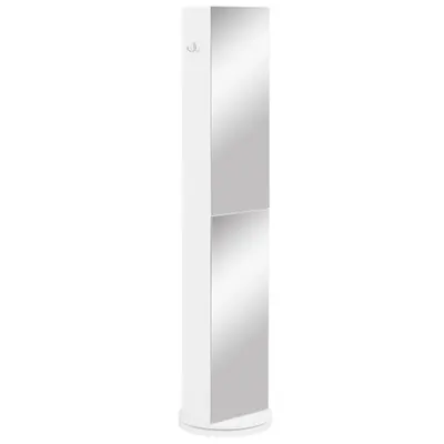 kleankin Mobilier coloană de baie pivotant cu oglindă 6 rafturi 36 x 36 x 171 cm alb | Aosom Romania