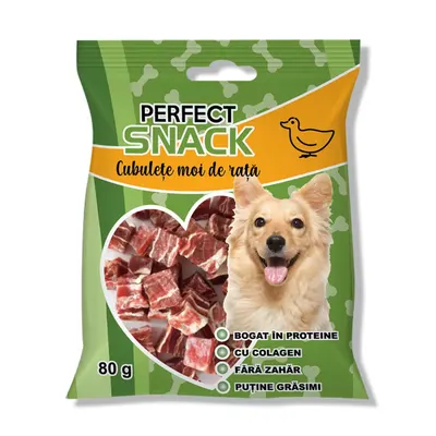 Hrana complementara pentru caini, Perfect Snack, cubulete moi de rata, 80 g