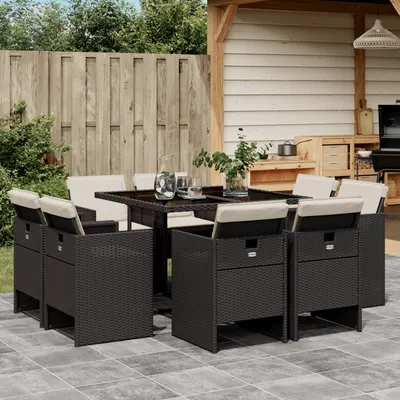 Gossi set mobilier de gradina cu perne, 9 piese, negru, poliratan