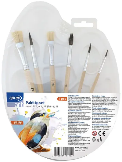Set pensule pictură Spree Art -6 piese, cu paletă