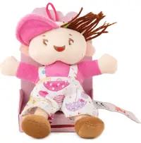 Păpușă moale Amec Toys - Fetiță cu căciuliță roz, 14 cm