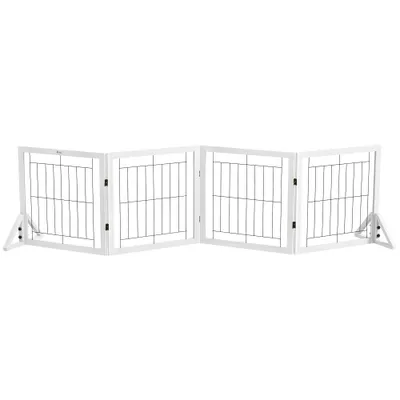 PawHut Poartă Pliabilă pentru Câini, Poartă de Siguranță pentru Animale și Căţei cu 4 Panouri și Picioare Triunghiulare, 280x70 cm, Alb | Aosom Romania