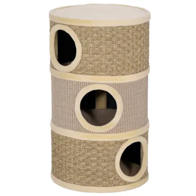 PawHut Tonă de zgâriat, 79 cm înălțime, Ø45 cm, tonă pentru pisici cu 3 niveluri și sfoară din sisal, peșteră pentru pisici, pentru pisici mari, Khaki+Maro | Aosom Romania