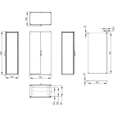 Dulap inseriabil cu 2 usi IP55 I=2000 L=1000 A=600 mm