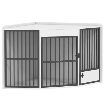 PawHut Cușcă pentru câini, box de odihnă pentru câini mici și medii, cutie pentru animale de companie, ușă pentru hrănire, MDF, metal, Alb | Aosom Romania