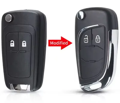 Carcasa Cheie Auto Transformare tip Briceag Techstar compatibila Opel Astra, Insignia, Meriva, Zafira, Vauxhall, Chevrolet Cruze – 2 Butoane, Elemente Cromate