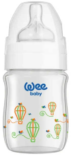 Biberon din sticlă termorezistentă Wee Baby Classic Plus, 120 ml, alb