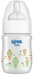 Biberon din sticlă termorezistentă Wee Baby Classic Plus, 120 ml, alb