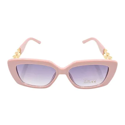 Ochelari de soare, damă, Tiara, roz pastel lucios, formă geometrică, lentile fumurii, protecție UV 400