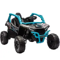 AIYAPLAY UTV electric 12V pentru copii, telecomandă, lumini LED, muzică, claxon, pentru copii 3-8 ani, Albastru | Aosom Romania