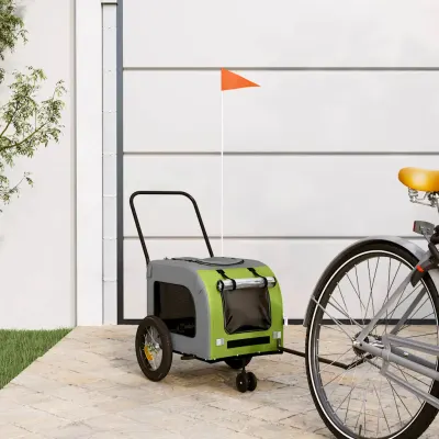 vidaXL Remorcă de bicicletă pentru animale de companie Verde și gri