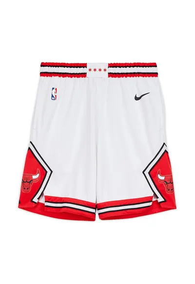 Pantaloni scurti cu talie elastica pentru baschet Chicago Bulls - Alb/Rosu vermillion