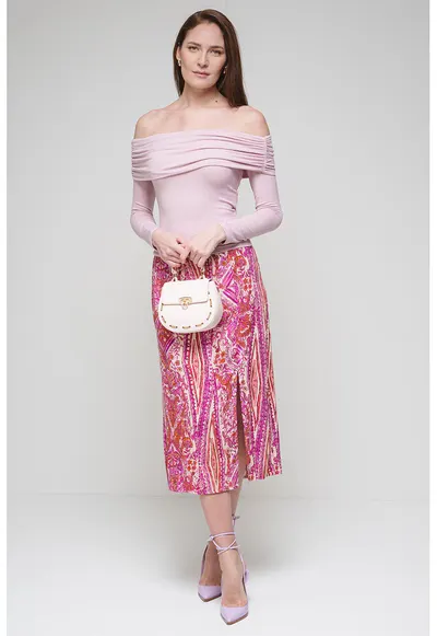 Bluza cu decolteu pe umeri - Roz pal