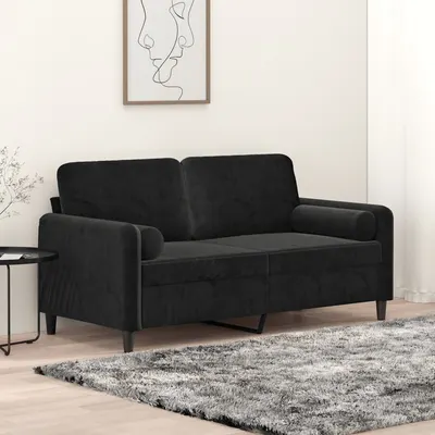 Gossi canapea cu 2 locuri cu pernute, negru, 140 cm, catifea
