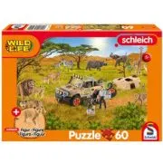 Puzzle 150 piese, Lumea salbatica, in savana + cadou: figurina pui de leu, Schmidt