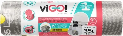 Saci de gunoi cu legături viGO! - Premium #1, 35 l, 15 buc, argintiu