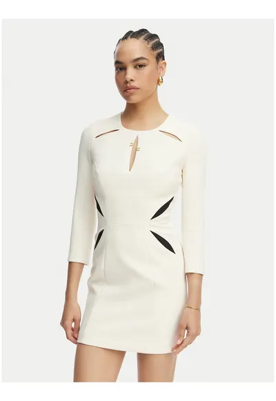Rochie de cocktail Dama - bej - maneca lunga - poliester - Bej