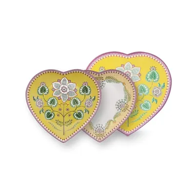 Set 2 farfurii, formă de inimă, Pip Studio, Yellow, 21.5 cm, colecția Lily & Lotus