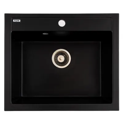 FCB-5949PBM/1, Chiuveta de bucatarie din granit cu o cuva, seria PRIZMA, Black/Metallic, 590x495x200 mm, FLOW