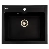 FCB-5949PBM/1, Chiuveta de bucatarie din granit cu o cuva, seria PRIZMA, Black/Metallic, 590x495x200 mm, FLOW