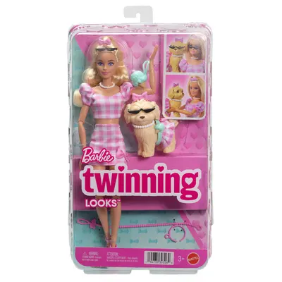 Papusa cu catel si tinute roz, Barbie, Twinning Looks, JFP36