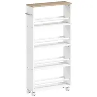 HOMCOM Raft multifuncțional cu roți, construcție îngustă, 4 compartimente, 45x15x91 cm, Lemn natural | Aosom Romania