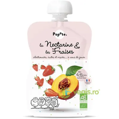 Piure cu 85% Nectarine si 15% Capsuni pentru Copii +4-6 Luni Ecologic/Bio 120g